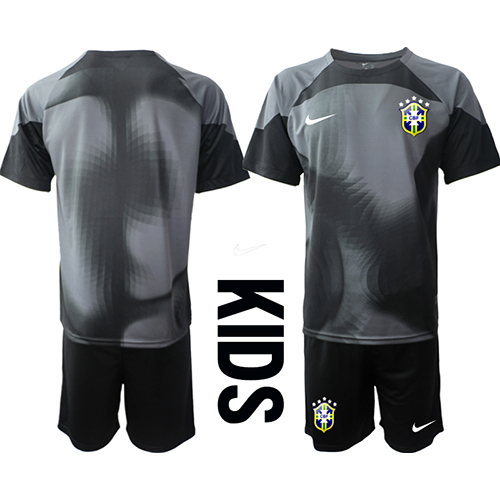 Brasilien Målvakt Hemmatröja Barn VM 2022 Kortärmad (+ korta byxor)